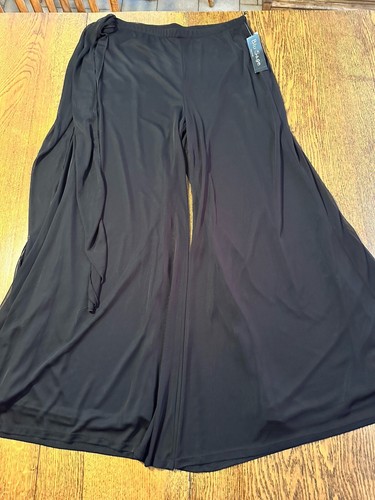 Wide Leg Black Pants Blu Sage Large NEW Palazzo Boho Goth Lightweight Sheer