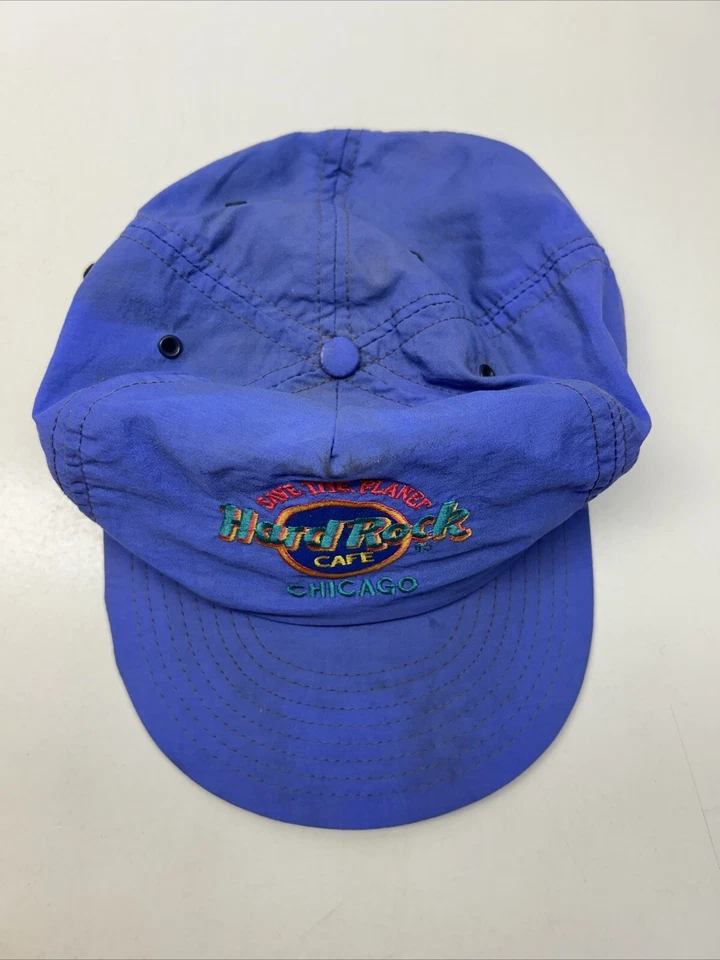 Sombrero cortavientos púrpura vintage años 90 raro Hard Rock Café Chicago SAVE THE PLANET Foto 3 de 4