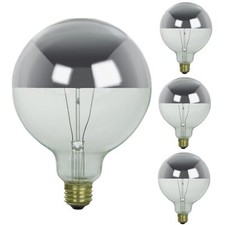 4Pack Silver Bowl Globe Light Bulb, E26 Medium Base, 60 Watts, 2600K, 120V, G40