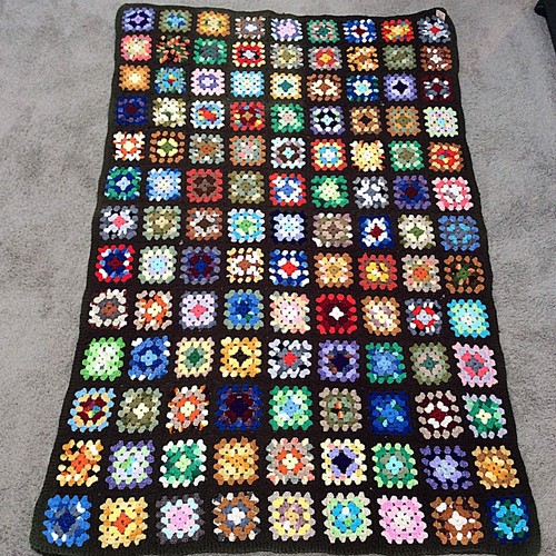 Vtg Handmade Granny Square Crochet Afghan Throw Blanket 45x68 Multicolor