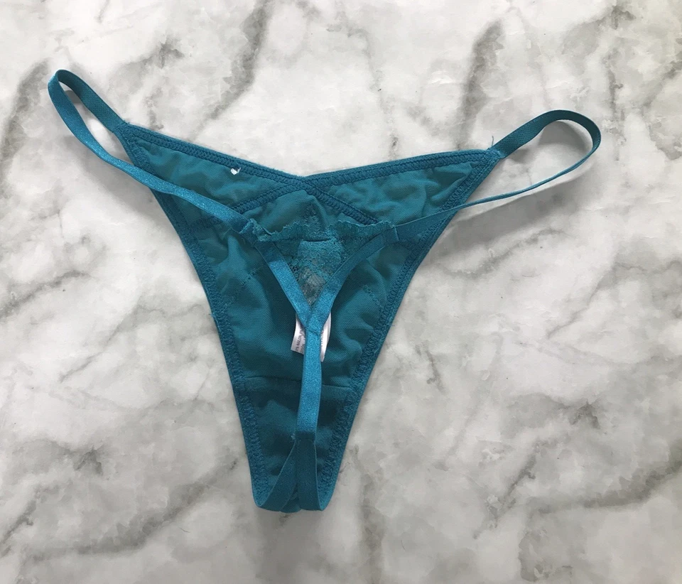 РЕДКИЕ стринги размер средний зеленый кружева и сетки трусики с ремешками - Изображение 2 из 4