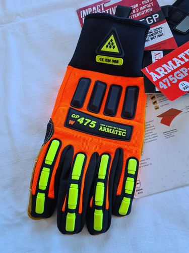 Armatec 475GP W Hi Vis Black / Orange TPR Impact Protective Gloves Size 11 / XXL - Picture 4 of 10