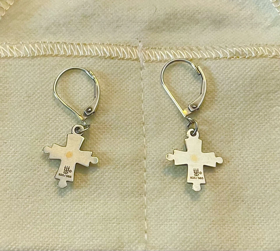 James Avery Retired Sterling Silver & 14k Yellow Gold Cross Hook Earrings -RARE - Image 4 of 4