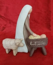 Christmas Nativity Figurine Mary Baby Jesus Manger Lamb "Believe"
