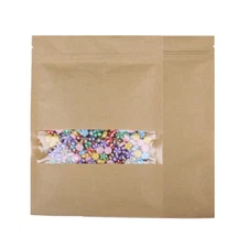 100pc Ink Stampable Kraft Paper Zip Lock Bags w/ Window 16x22cm 6.25x8.75in