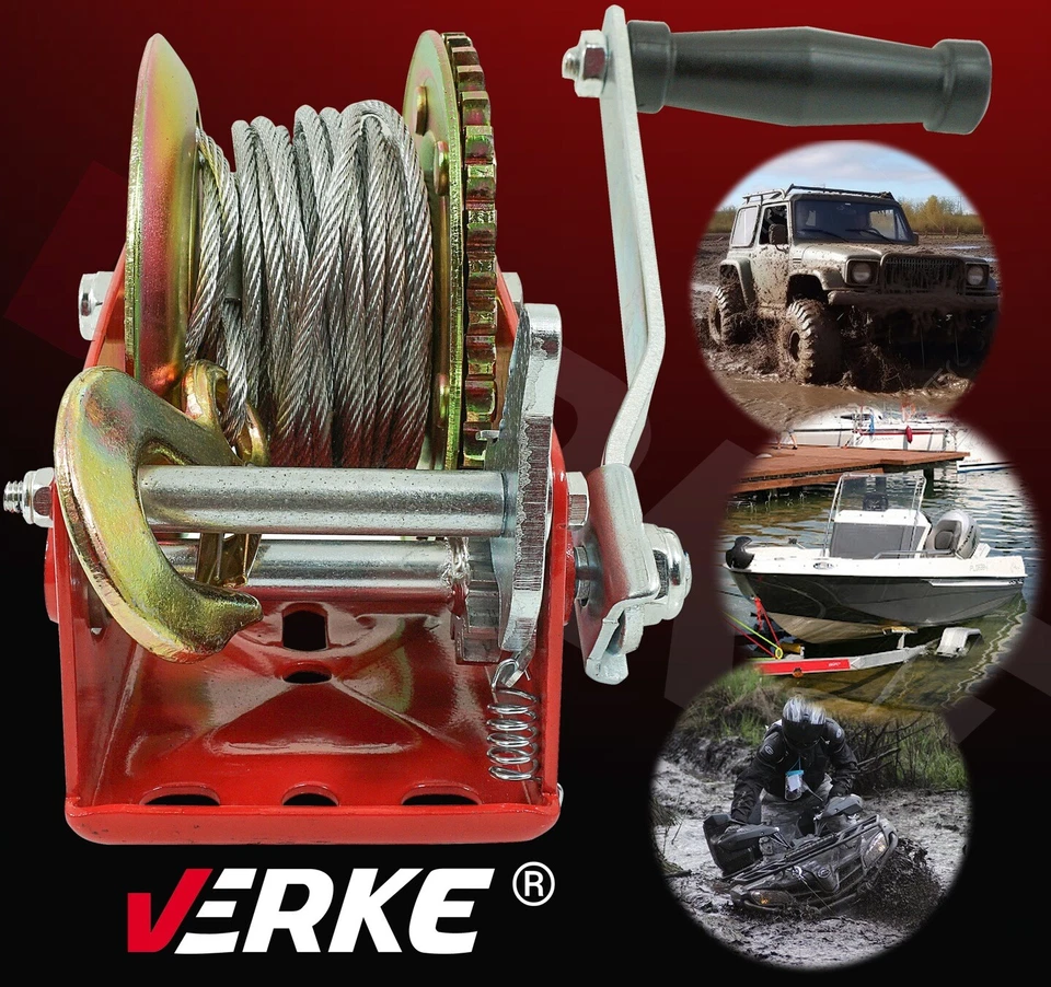 Verricello Montacarichi Traino Con Cavo In Acciaio da 10 Metri Blocco Sicurezza - Immagine 2 di 4