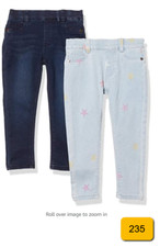 Essentials Girls' 2-Pack Super-Stretch Woven Jeggings, Stars/Dark Wash, L 10 