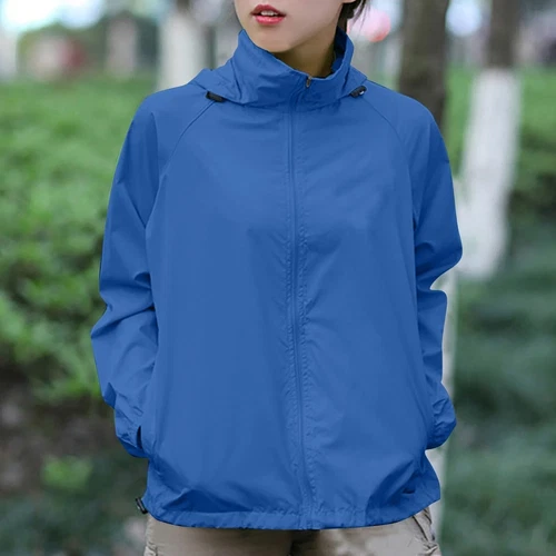 Chaqueta de lluvia ligera impermeable para mujer Abrigo de lluvia Cremallera completa Con capucha Cortavientos - Imagen 28 de 54