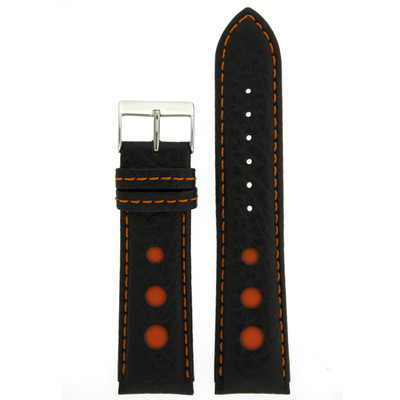 Watch Band Mens Leather Black Rally Race Sport Strap Red Yellow Blue  18mm -22mm