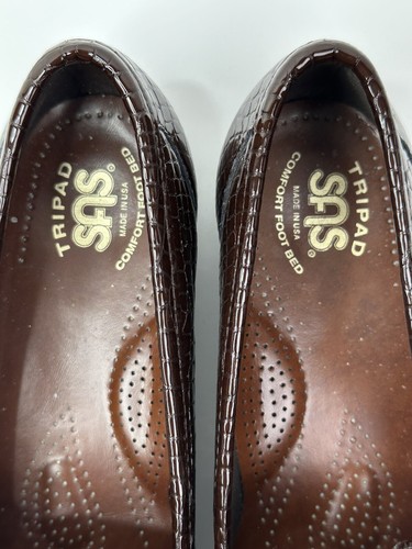 SAS Simplify Loafers Womens 8N Brown Patent Croc Pattern Tripad Comfort Shoes - Picture 9 of 13