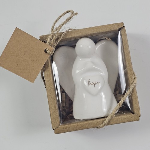 White Ceramic HOPE Pocket Angel By Meaningful Home New In Box Unique Collectible - Picture 2 of 6