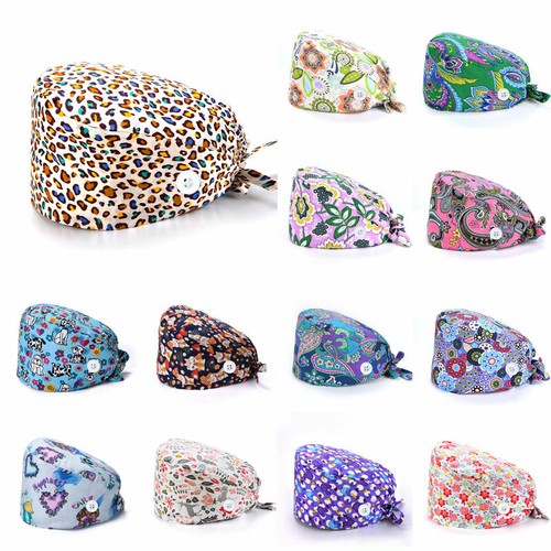 Unisex Surgical Scrub Cap Hat with Buttons Women Men Hospital Doctor Nurses US ^