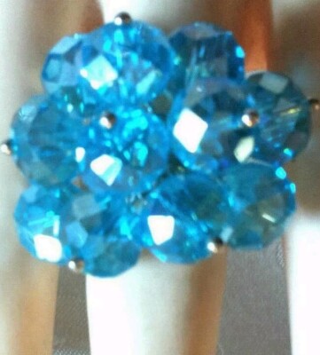 Bague Cristal Strass Bleu Et Blanc - Taille 18 Sans Nickel - Neuf Avec étiquettes