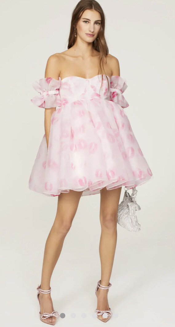pink lips dress SELKIE Kiss on the Lips Runway Bustier Puff Puffy Ruffles Off shoulder Dress  XXS