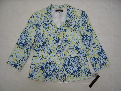 Alex Marie Damenmantel 8P 8 Kerben Revers Blumenmuster grün Strand blau Borte Jacke $ 139 - Bild 3 von 9
