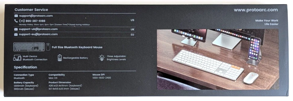 ProtoArc Slim Backlit Bluetooth Keyboard & Mouse for Mac, KM100-A, White Silver - Image 2 of 3