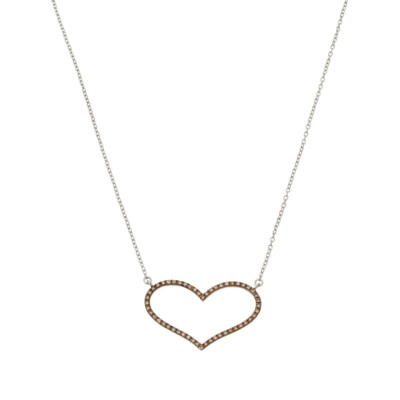 Damen-Halskette aus echtem Champagner mit offenem Herzen Sterlingsilber, neu