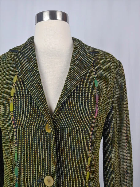 Deborah Cross Textile Artist Unique Rare Green Woven Blazer Small / Medium - Image 3 of 4