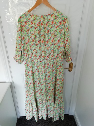 M&S Collection 18 Yellow Orange Blue Green Ditsy Floral Maxi Dress Belt Tiered - Picture 8 of 10