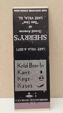 intage Matchbook Cover Sherry's Bar Lake Villa Illinois IL Cold Beer Kans Kegs