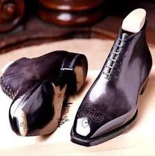 Bespoke Black Leather Boots Ankle Oxford Brogue Lace Up Dress Formal Boots 7-8-9