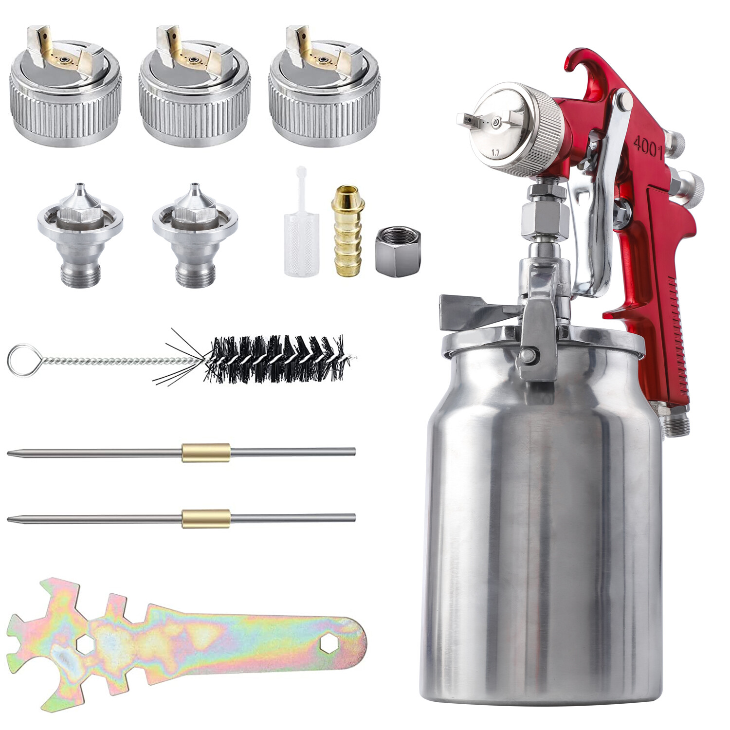 Suction Feed Air Spray Gun 4001 Paint Sprayer 1.3mm 1.7mm 2mm Nozzles