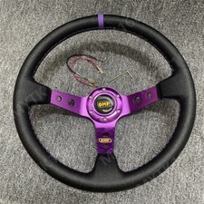 Omp Purple Deep Dish Pu Leather Racing Drift Sport Steering Wheel 340mm14