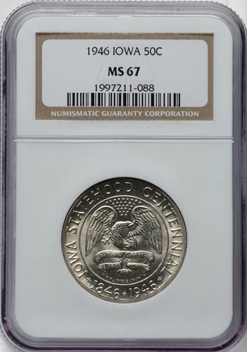 1946 - Iowa Commemorative Half Dollar - NGC MS67 - LUSTROUS SUPERB GEM! PERFECT!