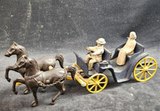 Vintage 1940's Stanley Toys Cast Iron Horse And Buggy with Driver Passenger