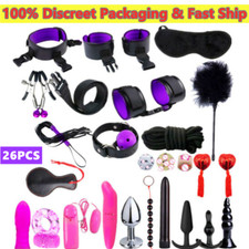 BDSM Bondage Gear Anal Plug Handcuffs Whip Gag Sex Toys Kit for Couples Game US
