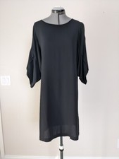 NWT Eileen Fisher Dress Tulip Sleeve Silk Georgette Crepe Ballet Neck Shift XS