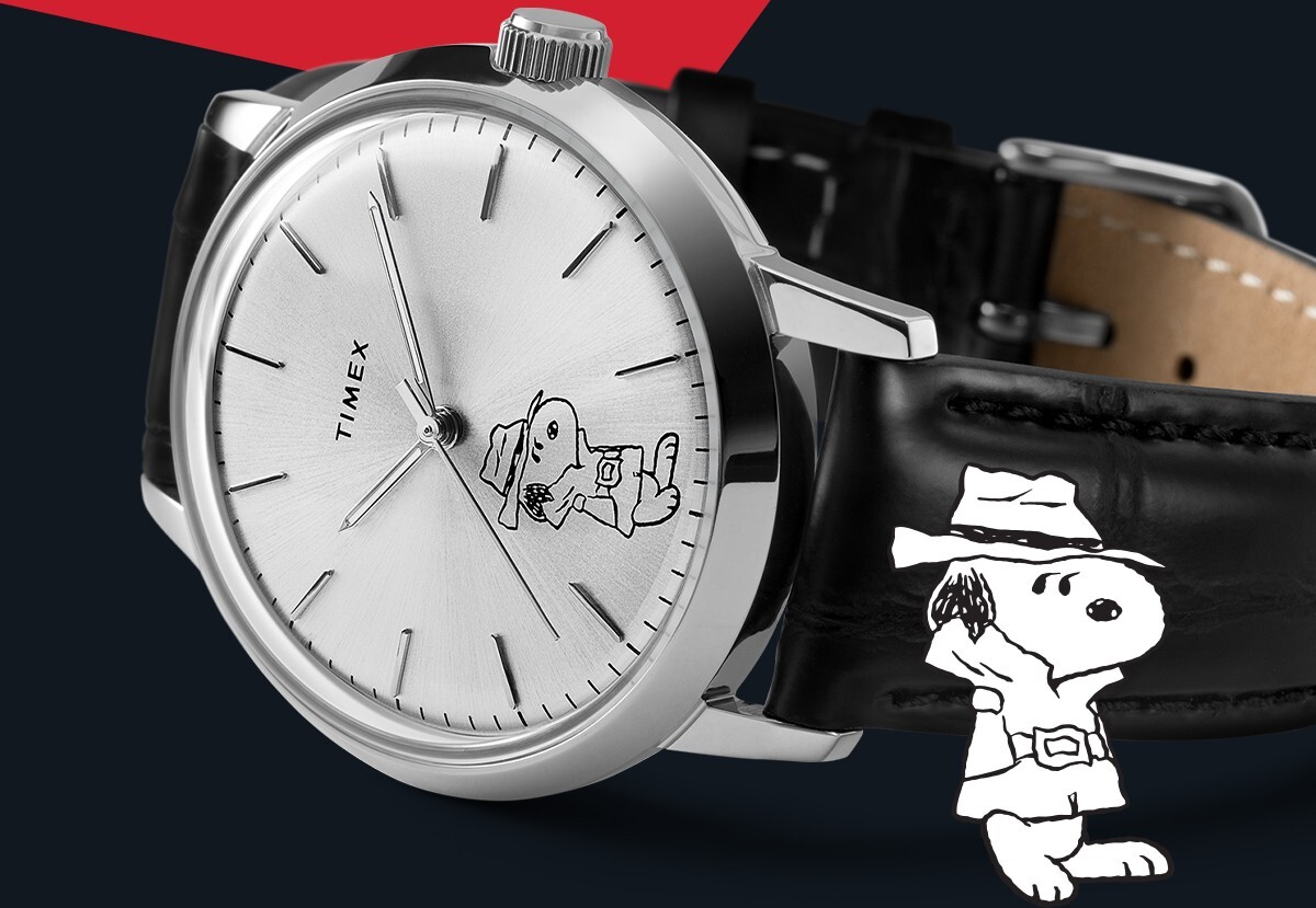Timex Marlin Automatic X Peanuts: Orologio Snoopy Agente Segreto – Cassa 40mm, Cinturino Pelle Nera