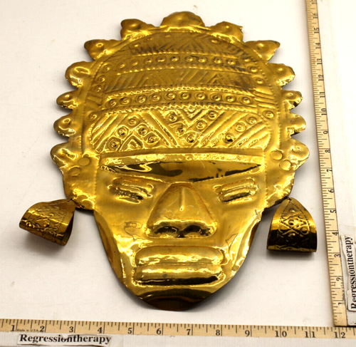 Vintage 16" Copper Tin Aztec Mayan Central America Wall Hanging Art Mexico Peru? - Picture 2 of 6