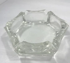 Vintage Ashtray Clear Glass Hexagonal Shape 6 Faceted Point