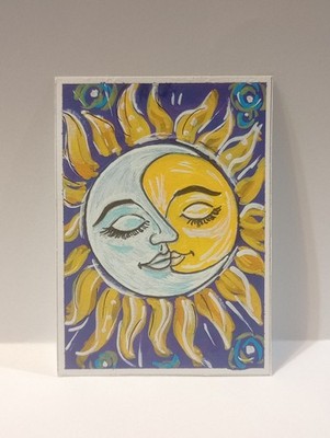 ACEO Original - Mystical Celestial Sun and Crescent Moon Celestial Art