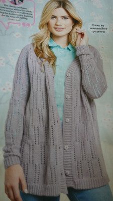 Strickanleitung für Damen attraktive Long Line Strickjacke in D.K. 30-58 Zoll