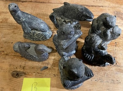 WOLF ORIGINAL SKULPTUREN geschnitzter Speckstein Stil Kanadisch Kanada Bär Biber etc