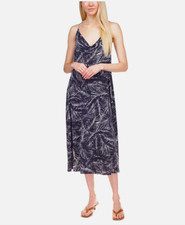 MICHAEL KORS Women Navy Open Back Unlined Chain-link Strap Midi Dress M NEW $140