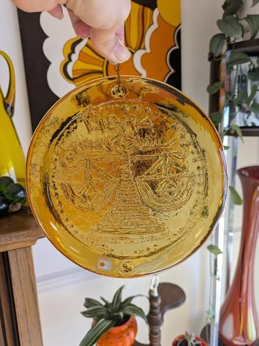 Vintage Astrology Blenko Glass Suncatccher Libra Amber/Topaz