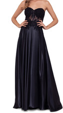 Blondie Nites Juniors' Illusion Applique Charmeuse Gown Black Maxi Size 5