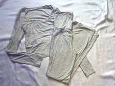 Women's Two Piece Gray Lounge Set  Long Sleeve Crop  Fold Over Flare Pants