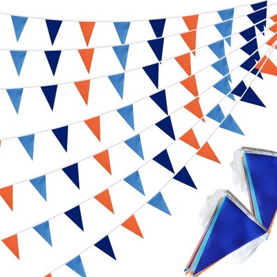 100 Ft Blue Orange and Dark Blue String Flags Pennant Banner,Hanging Orange B...