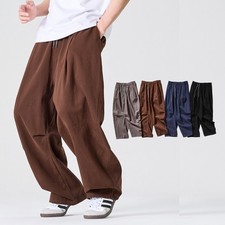 Japanese Retro Style Men Loose Cargo Work Pants Casual Trousers Cotton Plus Size