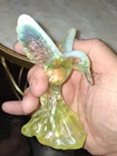 Vintage FENTON ART GLASS GREEN IRRIDESCENT 4 1/2" HUMMINGBIRD ,Estate sale!