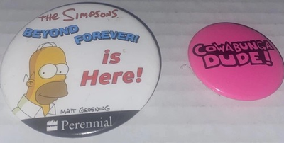 #ad The Simpson Buttons Pins Beyond Forever Homer Perennial Promo Cowabunga Dude $16.97