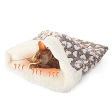 Self Heating Cat Sleeping Bag Indoor Self Warming Cat Bed Cave Heated Gray Cute
