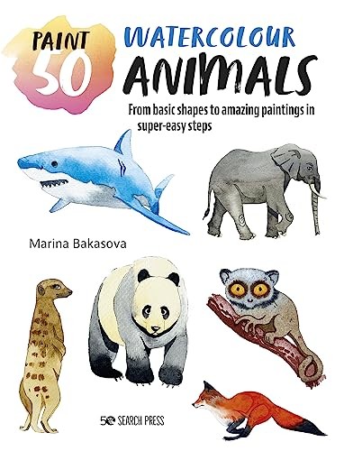 Paint 50: Watercolour Animals by Marina Bakasova (Paperback Book) - Image 8
