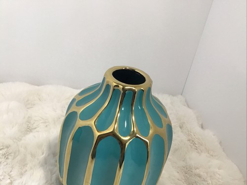 Sage Brush Home Ceramic Decorative Vase, Turquoise/gold…0236 - Picture 4 of 5