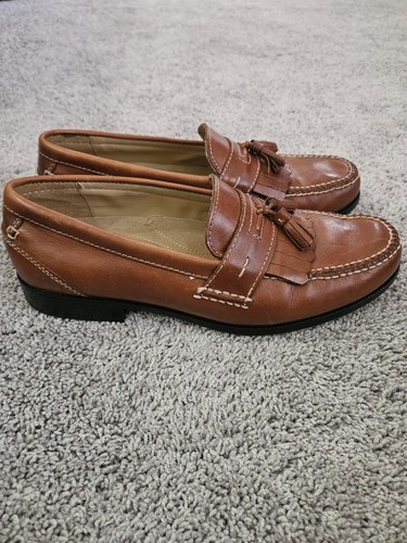 Chaps Mens Kiltie Tassel Loafers Dress Shoes Brown Leather Slip On Size 12M - Picture 6 of 19