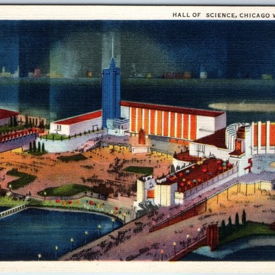 c1930s Chicago, IL Hall of Science World's Fair Linen Postcard Tower A92